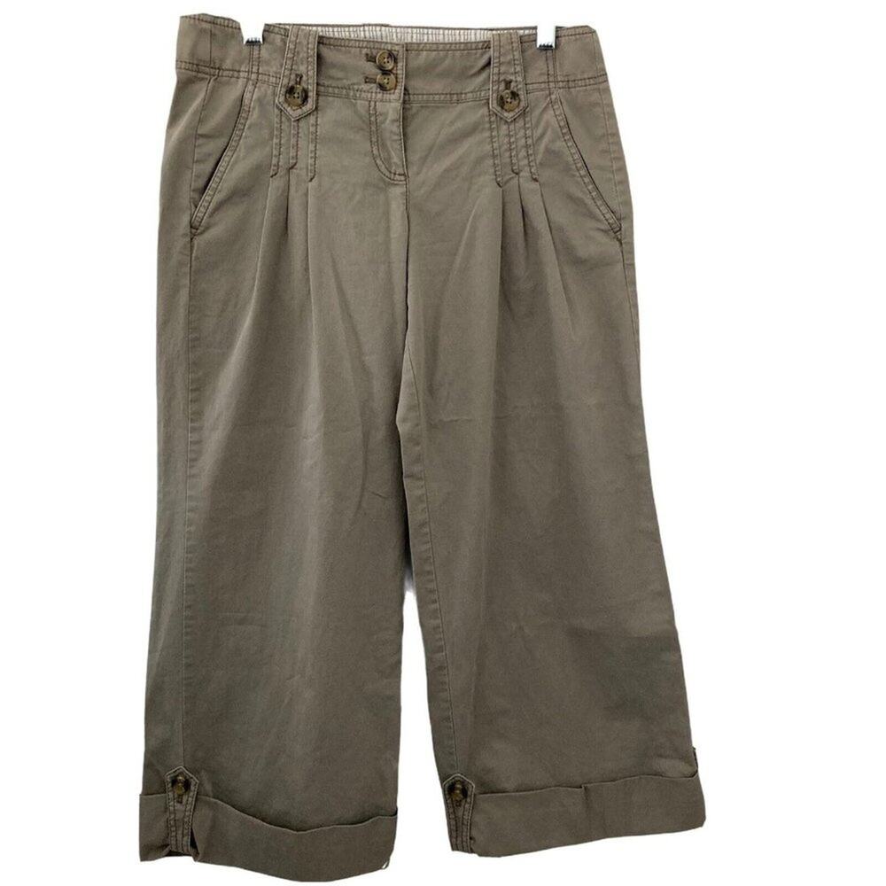 Ann Taylor Loft Pants Womens 4 Marisa Khaki Capris Cropped Cuffed Cargos Khaki